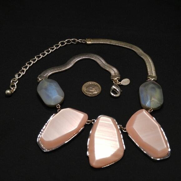 Chico's Large Pink Pendant Blue Silver Omega Chain Necklace, 20 Inches - Picture 2 of 6